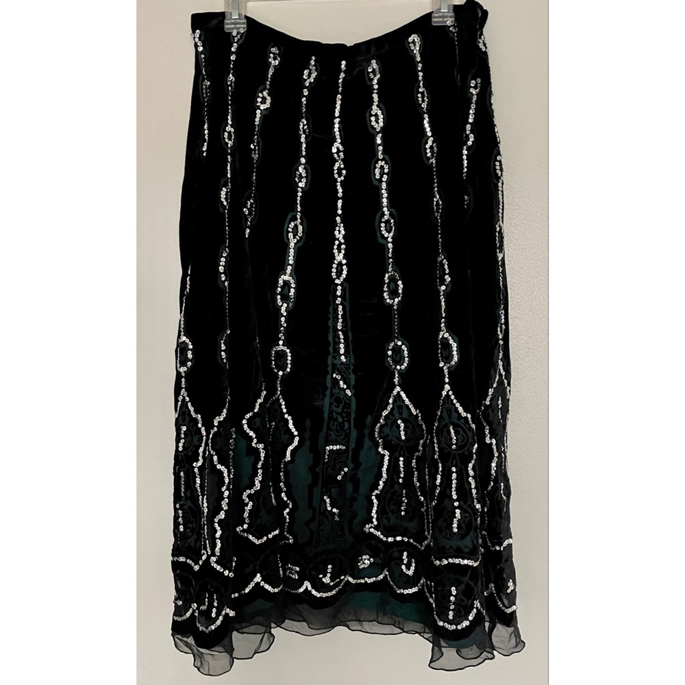 New Carole Embellished Sequins Little Maxi Black Green Velvet Skirt 12